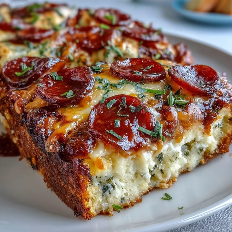 Freshly baked High-Protein Pizza Breakfast Casserole with vibrant red bell peppers and onions, steaming on a sheet pan for a hearty meal prep.