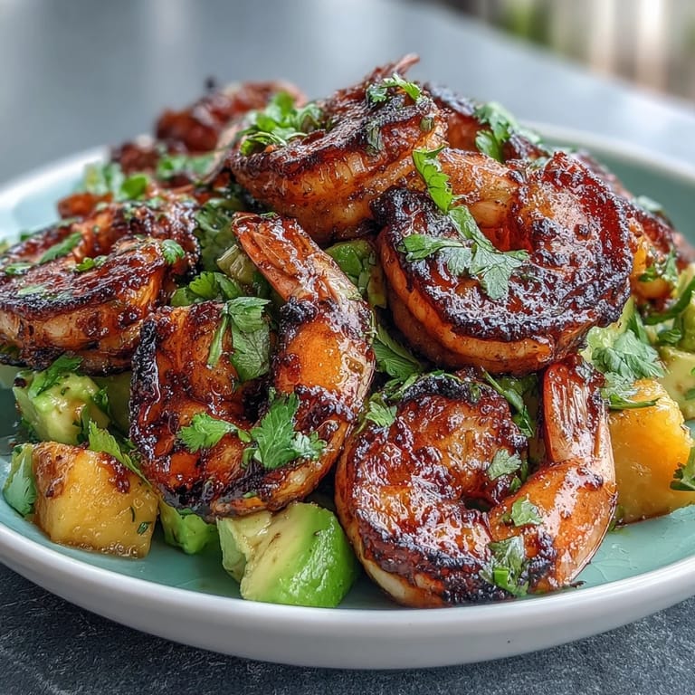 Succulent grilled shrimp, sweet mango, and creamy avocado atop crisp greens, drizzled with zesty chili-lime vinaigrette in this refreshing salad.