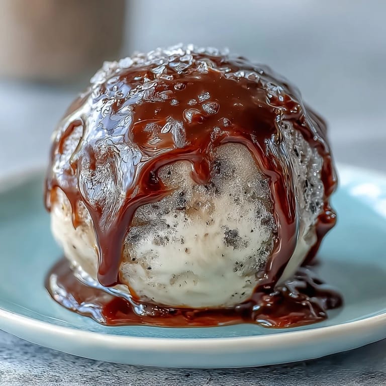 A close-up of homemade black sesame mochi ice cream, showcasing the glossy mochi exterior and rich, dark filling.  