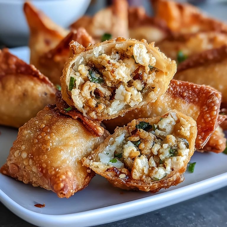 Crunchy, golden rice paper dumplings stuffed with savory tofu, carrot, and zucchini, perfect for dipping.