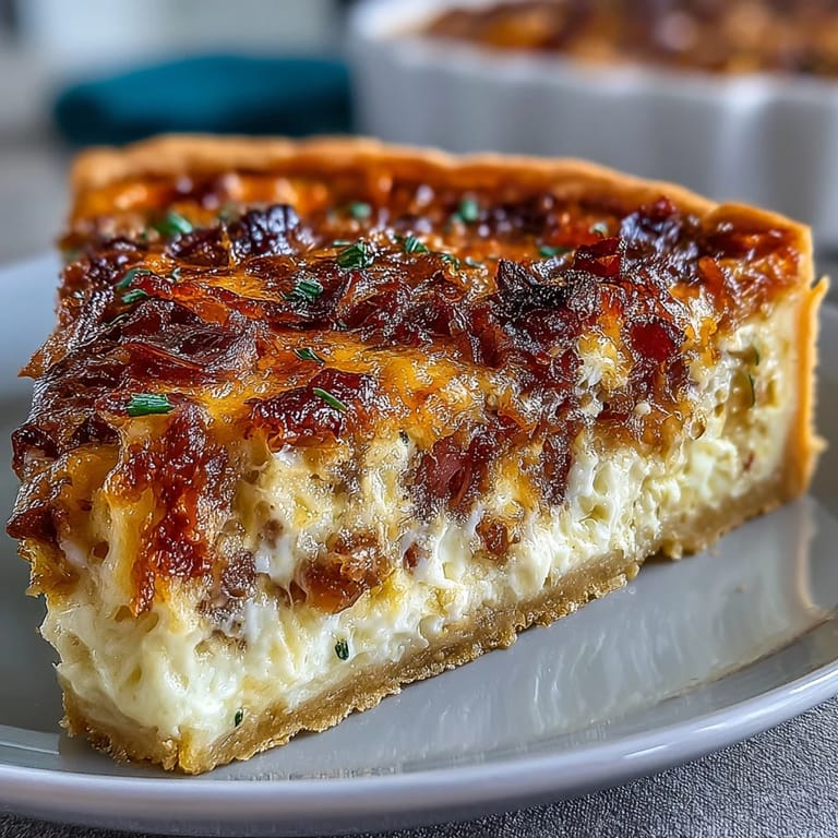 Buttery shortcrust pastry holds a rich filling of sweet caramelized onions, smoky bacon, and melted Gruyère cheese in this classic quiche.