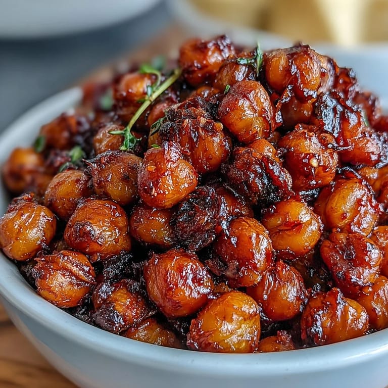 Golden crispy chickpeas coated in chili-garlic sauce, served over steaming jasmine rice for a satisfying plant-based dinner.