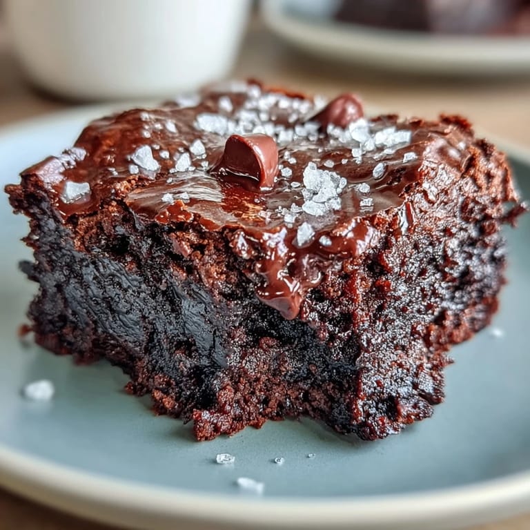 Homemade brownies with sourdough discard and a sprinkle of sea salt flakes, delivering deep chocolate flavor and a perfectly chewy, moist crumb.  