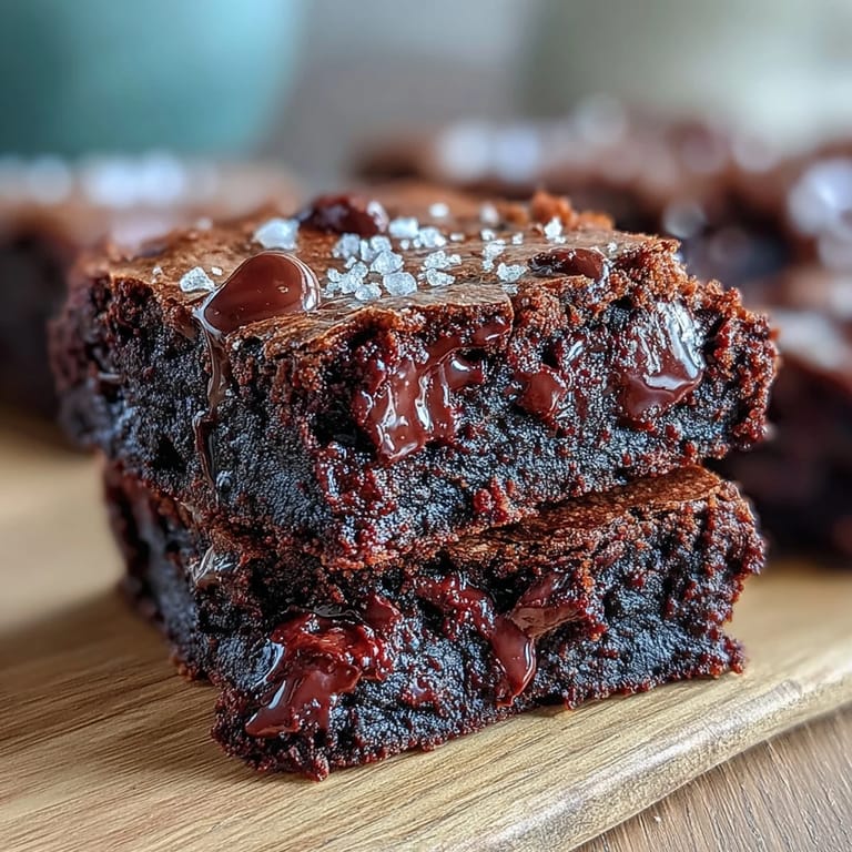 Gooey sourdough discard brownies finished with sea salt, combining intense cocoa richness with a hint of tang and a satisfying salty crunch.