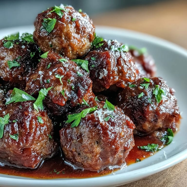 Tender slow cooker meatballs in a flavorful tomato sauce, ideal for an easy Italian-inspired main dish.