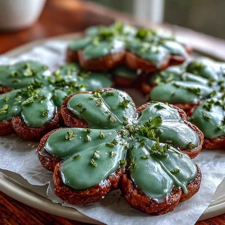 Buttery sugar cookies cut into shamrock shapes and topped with smooth royal icing, ideal for holiday baking with kids.  