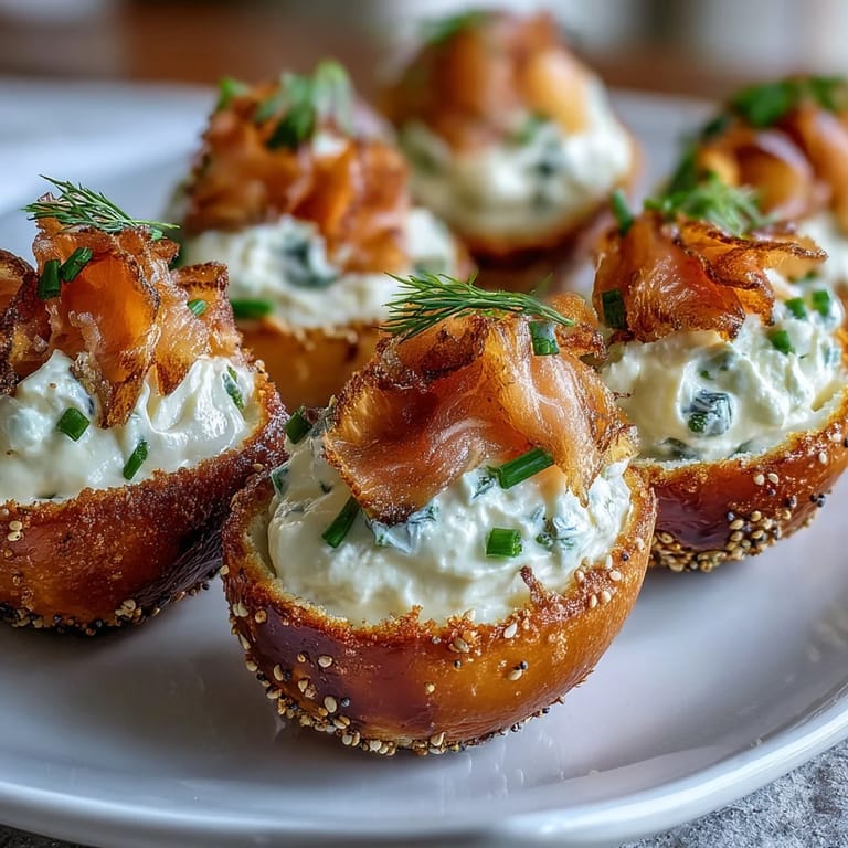 Creamy deviled eggs filled with smoked salmon and topped with everything bagel seasoning—perfect for elegant gatherings or parties.