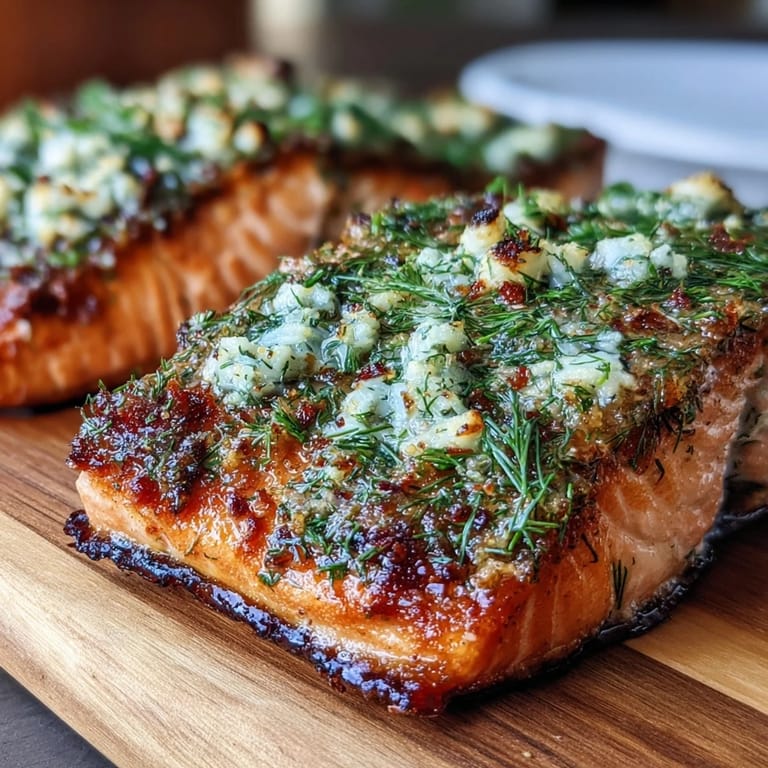 Cedar Plank Salmon with Garlic Dill, flaky and flavorful, cooked on soaked cedar planks for a rustic, aromatic main dish.