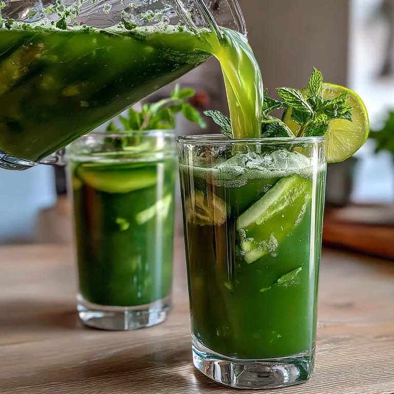 Refreshing cucumber mint agua fresca with lime, ice cubes, and cucumber ribbons, perfect for a healthy summer detox drink.  
