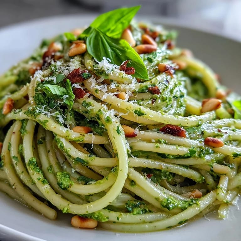 Bright green avocado and basil pesto pasta, topped with Parmesan and fresh herbs, ready in just 20 minutes for a healthy lunch.