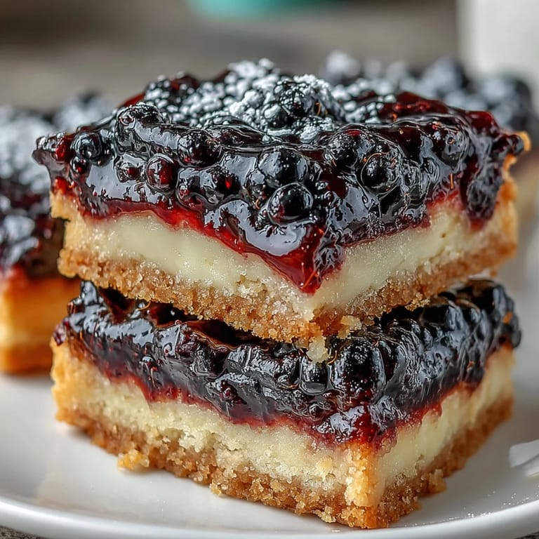 Sweet and tart blackberry lemon bars, a perfect dessert with flaky shortbread crust.