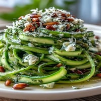 Fresh shaved asparagus salad with lemon and Parmesan, vibrant green ribbons topped with zesty citrus and nutty cheese.