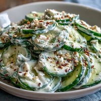 Viral Cucumber Salad with Cream Cheese Everything Bagel seasoning, creamy and crisp side.